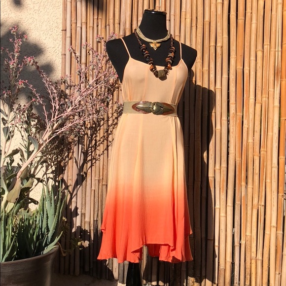 Blu Pepper Dresses & Skirts - BLU PEPPER Peach Coral Ombre Asymmetrical Dress M